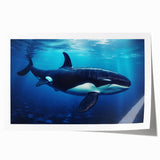 Vibrant marine life wall art print showcasing an orca in dynamic colors, perfect for ocean-themed decor; rolled and ready for framing.
