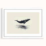 Orca design wall art collection featuring a framed print with a white mat, showcasing vibrant marine life colors and intricate details, perfect for ocean-themed decor.