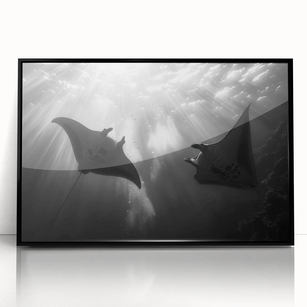Framed acrylic wall art featuring a marine life ray design, showcasing vibrant colors and intricate details, perfect for ocean-themed decor.