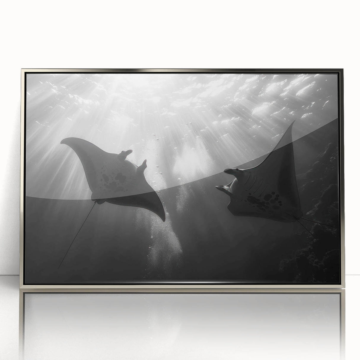 Framed acrylic wall art featuring a stunning marine life ray design, showcasing vibrant colors and intricate details, ideal for ocean-themed decor.