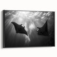 Framed canvas wall art showcasing a vibrant marine life ray design in a modern black frame, highlighting the intricate details and colors of oceanic creatures.