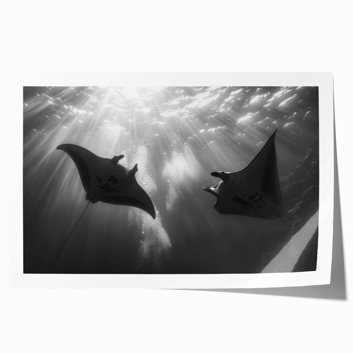 Colorful marine life ray design wall art collection print showcasing vibrant oceanic hues, ideal for home decor, enhancing coastal-themed interiors.