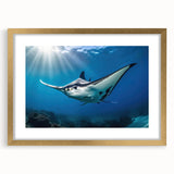Framed wall art collection featuring a stunning marine life ray design, elegantly displayed with a gold mat, perfect for enhancing home decor.