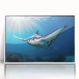 Framed wall art collection showcasing a stunning marine life ray design with vibrant colors and intricate details, set against a sleek white background, perfect for ocean-themed decor.