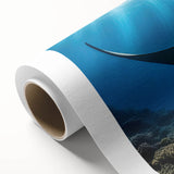 Vibrant rolled canvas artwork showcasing a colorful marine life ray design, perfect for ocean-themed decor. Packaged securely in a protective cardboard tube for safe delivery.