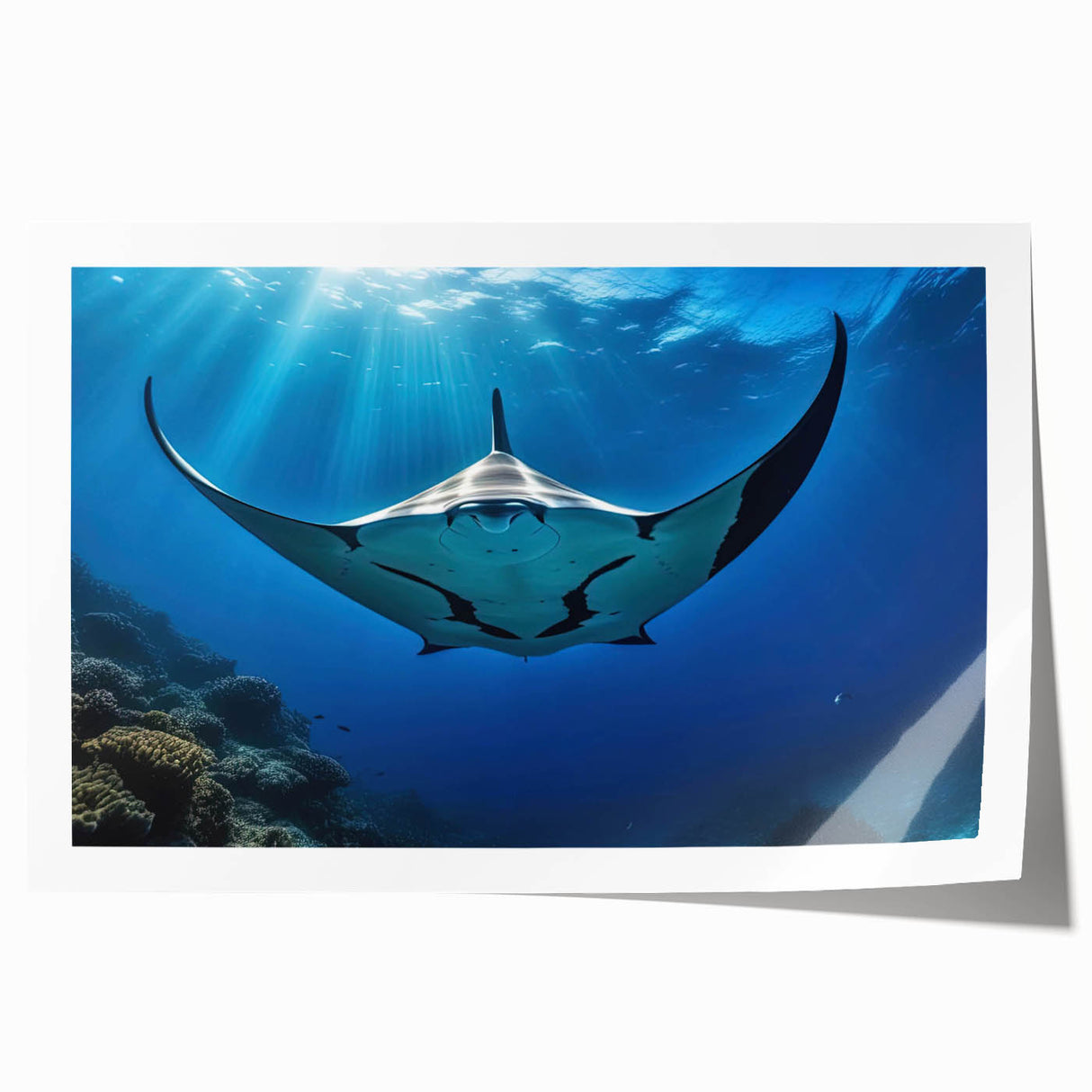 Colorful marine life wall art featuring a ray design with intricate details, showcasing vibrant blues and greens, perfect for ocean-themed decor.