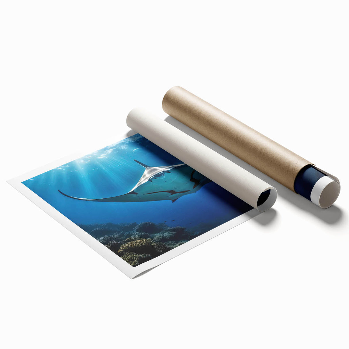 Colorful marine life wall art print featuring a vibrant ray design, showcasing intricate details and fluid shapes, ideal for ocean-themed decor.