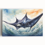 Colorful marine life wall art featuring a vibrant ray design on stretched canvas, showcasing intricate details and textures, perfect for ocean-themed decor.