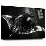Close-up view of a stunning marine life-themed wall art piece featuring a ray design, crafted from acrylic glass, showcasing vibrant colors and intricate details, ideal for aquatic decor enthusiasts.