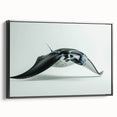 Framed canvas wall art featuring a vibrant marine life ray design in shades of blue and green, showcasing intricate details and textures, perfect for ocean-themed decor.