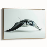 Framed canvas wall art featuring a vibrant marine life ray design in gold tones, showcasing intricate details and textures, perfect for coastal decor.