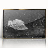 Framed acrylic wall art featuring a stunning marine life ray design in gold tones, perfect for adding a touch of elegance to coastal-themed decor.