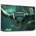 Acrylic wall art piece showcasing a vibrant marine life ray design, displayed in a side view with metal pins, perfect for ocean-themed decor.