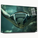 Acrylic wall art piece showcasing a vibrant marine life ray design, displayed in a side view with metal pins, perfect for ocean-themed decor.