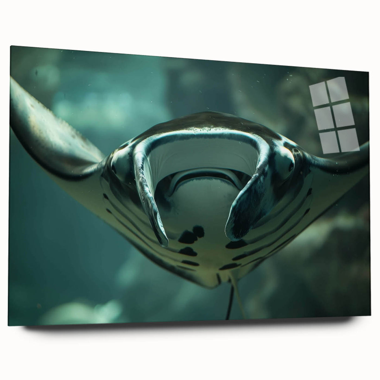 Acrylic wall art collection showcasing a vibrant marine life ray design. The artwork features intricate details and bright colors, displayed in a sleek, modern side view without pins. Perfect for ocean lovers and contemporary home decor.