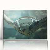 Framed wall art collection showcasing a vibrant marine life ray design, featuring a sleek white frame and acrylic finish, perfect for coastal-themed decor.