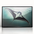 Framed wall art featuring a stunning marine life design of a ray, set in a sleek black frame, perfect for ocean-themed decor and enhancing any living space.