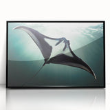 Framed wall art featuring a stunning marine life design of a ray, set in a sleek black frame, perfect for ocean-themed decor and enhancing any living space.