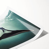 Vibrant marine life wall art print showcasing a colorful ray design, perfect for coastal home decor, rolled and ready for framing or display.
