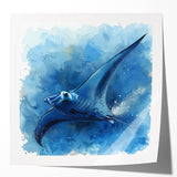 Colorful marine life wall art collection featuring a vibrant ray design on glossy canvas, ideal for ocean-themed decor in homes or offices.