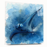 Acrylic wall art collection showcasing a vibrant marine life ray design in brilliant colors, displayed from a side view, ideal for ocean-themed decor.