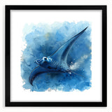 Framed wall art featuring a vibrant marine life ray design, set in a sleek black frame with a white mat, ideal for ocean-themed decor or as a unique gift.