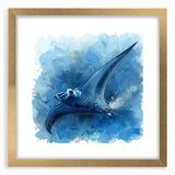 Elegant wall art featuring an intricate marine life ray design in a gold frame with a mat, showcasing vibrant colors and detailed textures, perfect for ocean-themed decor.