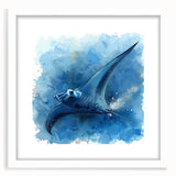 Framed wall art showcasing a stunning marine life ray design with a white mat, perfect for ocean-themed decor, enhancing living spaces with vibrant colors.