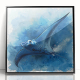 Framed wall art collection showcasing a vibrant marine life ray design in black acrylic, enhancing decor with its modern aesthetic and vivid colors.