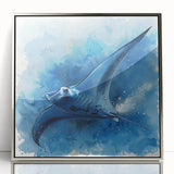 Framed acrylic wall art featuring a stunning marine life ray design in silver, showcasing vibrant colors and intricate details, perfect for ocean-themed decor.