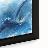 Close-up of a framed canvas showcasing a vibrant marine life design featuring a majestic ray, with intricate details and vivid colors, perfect for ocean-themed decor.