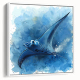 Framed canvas wall art featuring a vibrant marine life ray design, showcasing colorful aquatic elements against a white backdrop, ideal for ocean-themed decor.