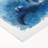 Vibrant rolled canvas art showcasing a stunning marine life ray design, featuring rich blues and greens, perfect for ocean-themed decor or marine enthusiasts.