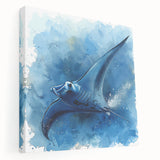 Stretched canvas wall art showcasing a vibrant marine life ray design, featuring rich blues and greens, perfect for ocean-themed decor and home aesthetics.