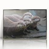 Framed wall art featuring a playful sea otter design in vibrant colors, displayed in a sleek silver frame, perfect for marine life enthusiasts' decor.
