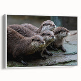 Framed canvas wall art depicting a playful sea otter surrounded by marine life, showcasing vibrant colors and a white frame, perfect for ocean-themed decor.