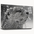 Acrylic wall art piece featuring a whimsical sea otter design, showcasing vibrant colors and fine detailing, displayed at a side angle with mounting pins visible.