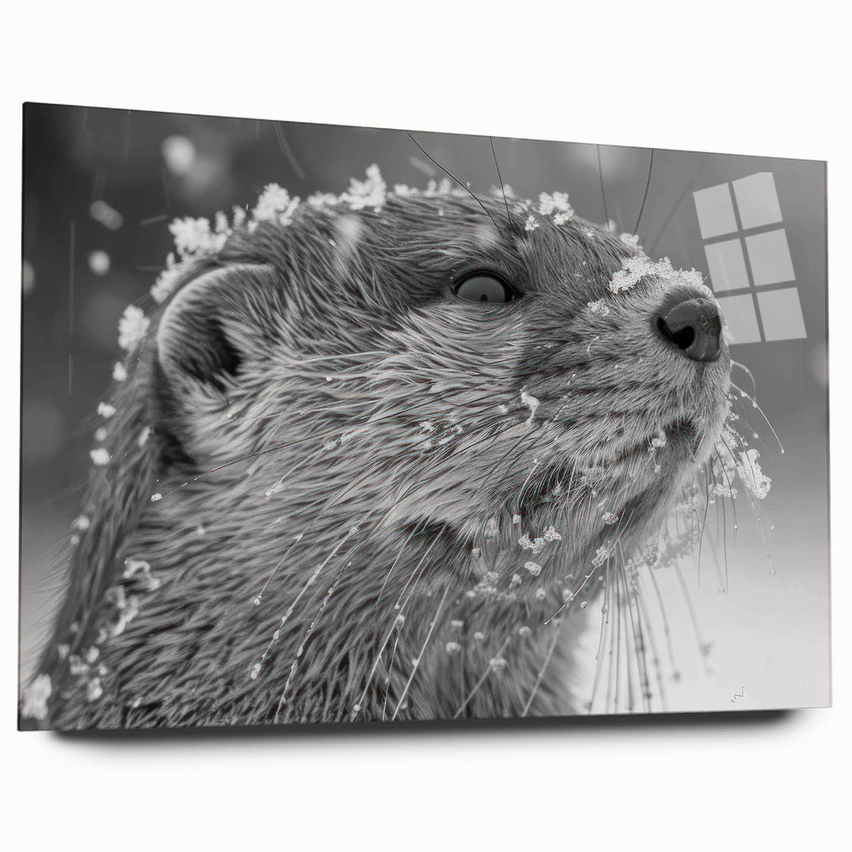 Side view of a marine life wall art piece showcasing a vibrant sea otter design, printed on acrylic glass, ideal for ocean-themed decor and nature enthusiasts.