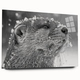 Side view of a marine life wall art piece showcasing a vibrant sea otter design, printed on acrylic glass, ideal for ocean-themed decor and nature enthusiasts.