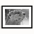 Framed wall art showcasing a playful sea otter design, featuring vibrant marine life colors and a sleek black mat, perfect for ocean-themed decor.