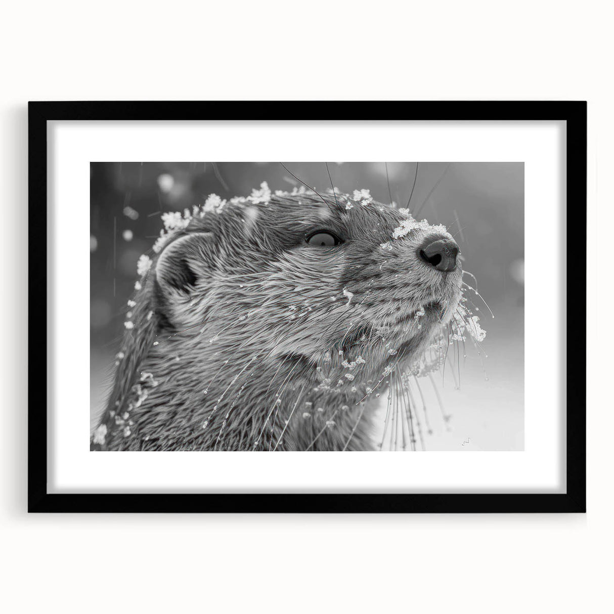 Framed wall art showcasing a playful sea otter design, featuring vibrant marine life colors and a sleek black mat, perfect for ocean-themed decor.