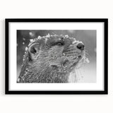 Framed wall art showcasing a playful sea otter design, featuring vibrant marine life colors and a sleek black mat, perfect for ocean-themed decor.