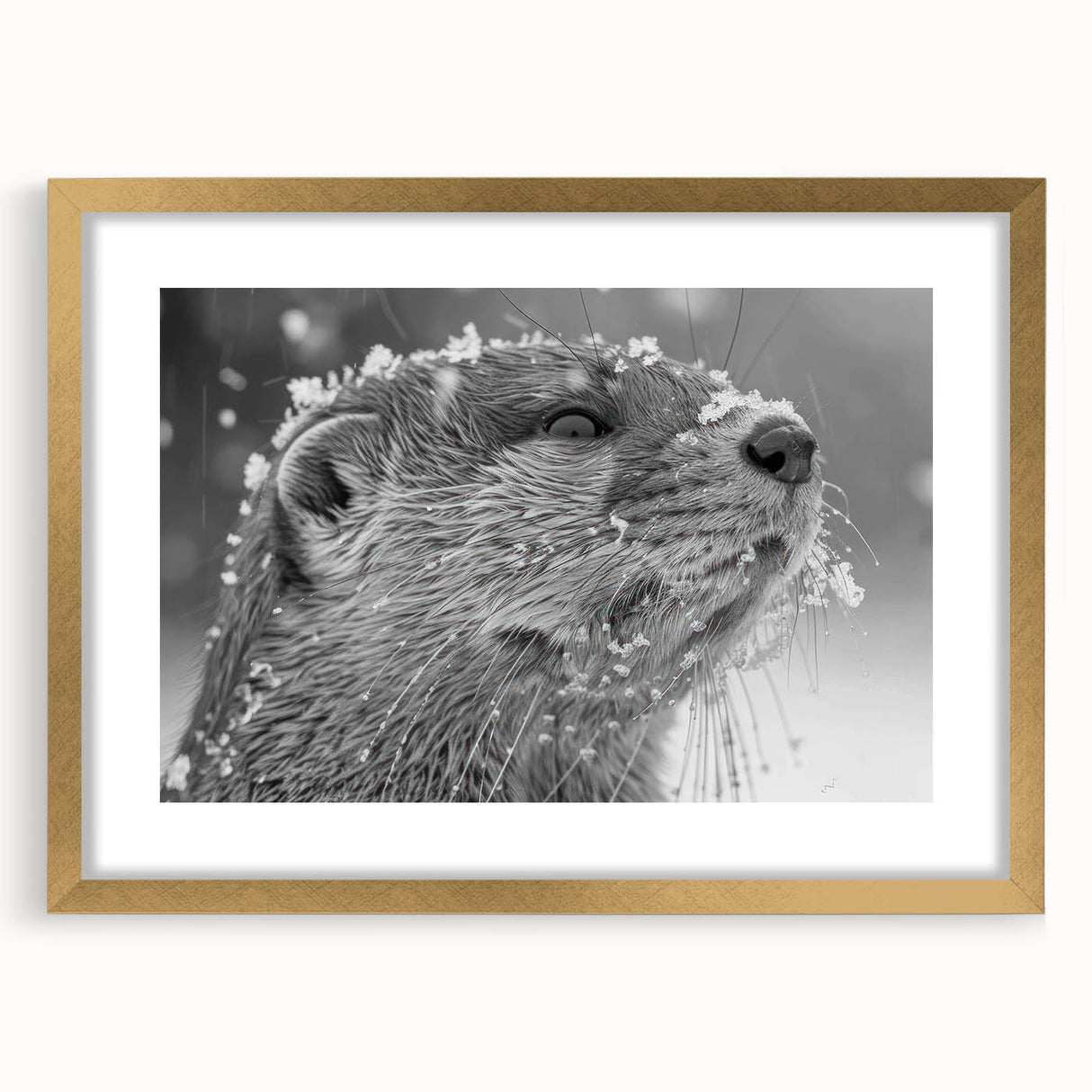Elegant wall art featuring a sea otter design in a gold frame with a white mat, showcasing marine life in a captivating display ideal for home decor.