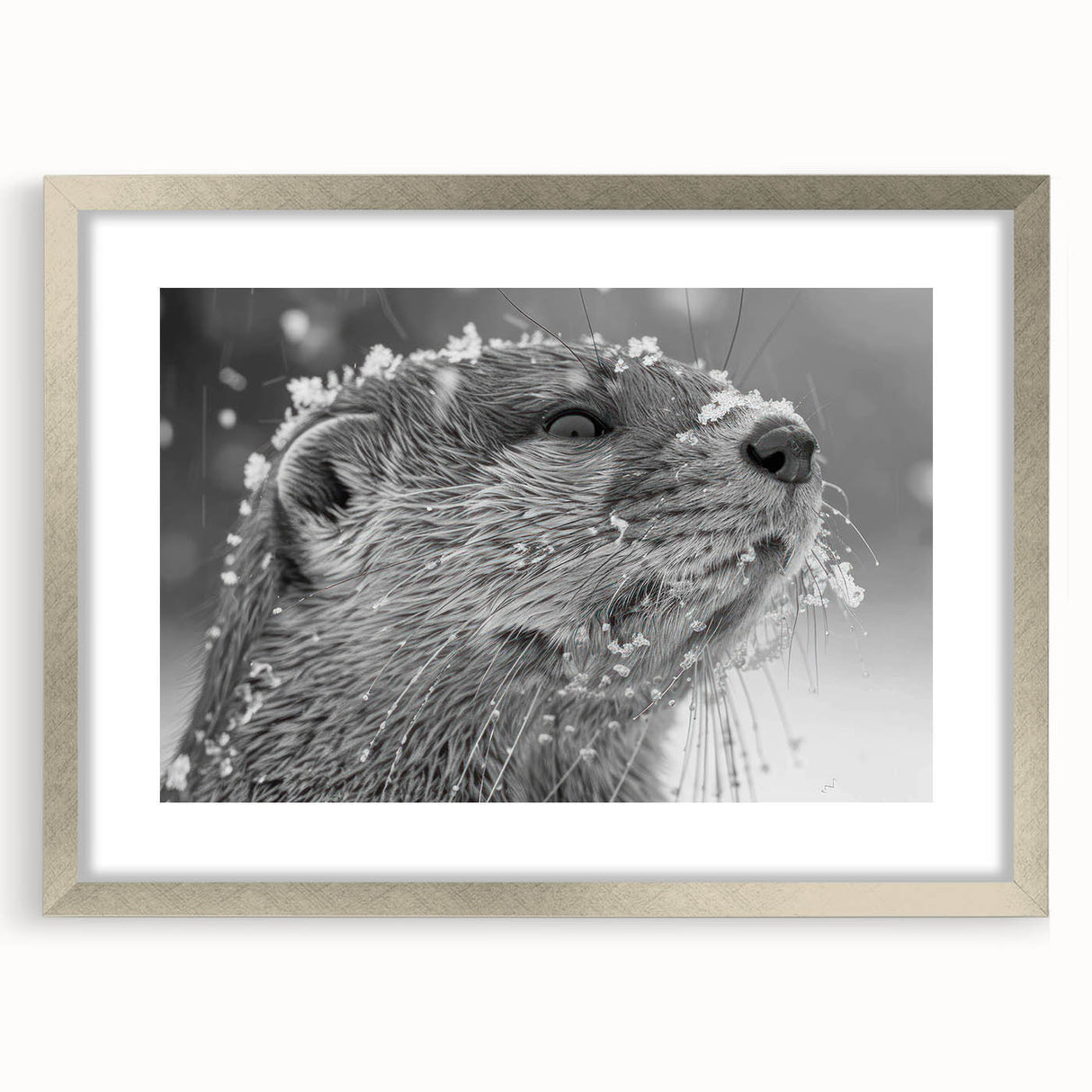 Framed wall art featuring a vibrant sea otter design, showcased in a silver frame with a white mat, perfect for marine life enthusiasts and coastal decor.