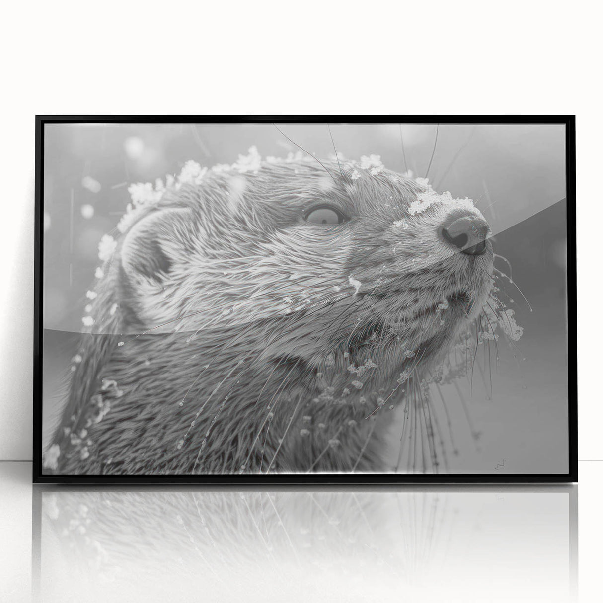 Framed wall art showcasing a vibrant sea otter design, with acrylic glass, black frame, and a modern aesthetic, perfect for marine life enthusiasts.
