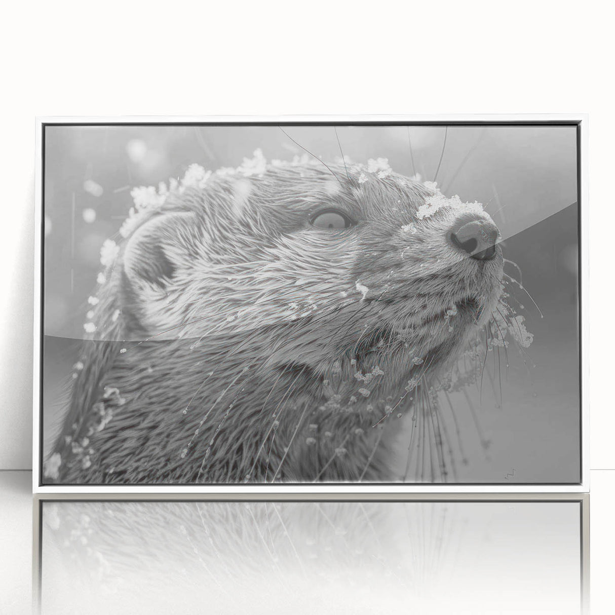 Framed acrylic wall art featuring a vibrant sea otter design, showcasing marine life with a white frame, perfect for ocean-themed decor in any room.
