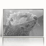 Framed acrylic wall art featuring a vibrant sea otter design, showcasing marine life with a white frame, perfect for ocean-themed decor in any room.