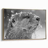 Framed wall art featuring a detailed illustration of a sea otter swimming among vibrant marine life, accented with a gold frame, perfect for ocean-themed decor.