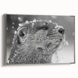 Framed wall art featuring a playful sea otter design on a canvas with silver accents, showcasing marine life in vibrant colors, ideal for ocean-themed decor.