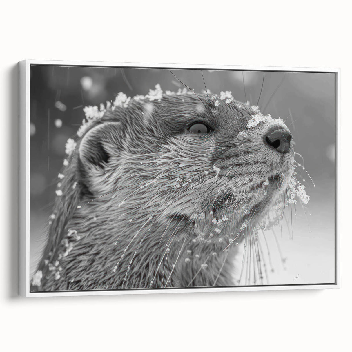 Framed canvas wall art showcasing a playful sea otter design in vibrant colors, set against a white background, perfect for marine life enthusiasts.